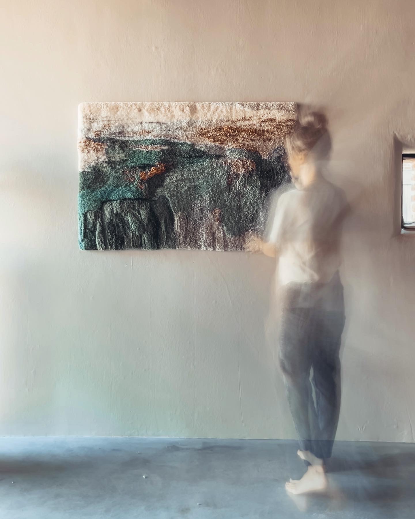 handtufted green pink gold tapestry