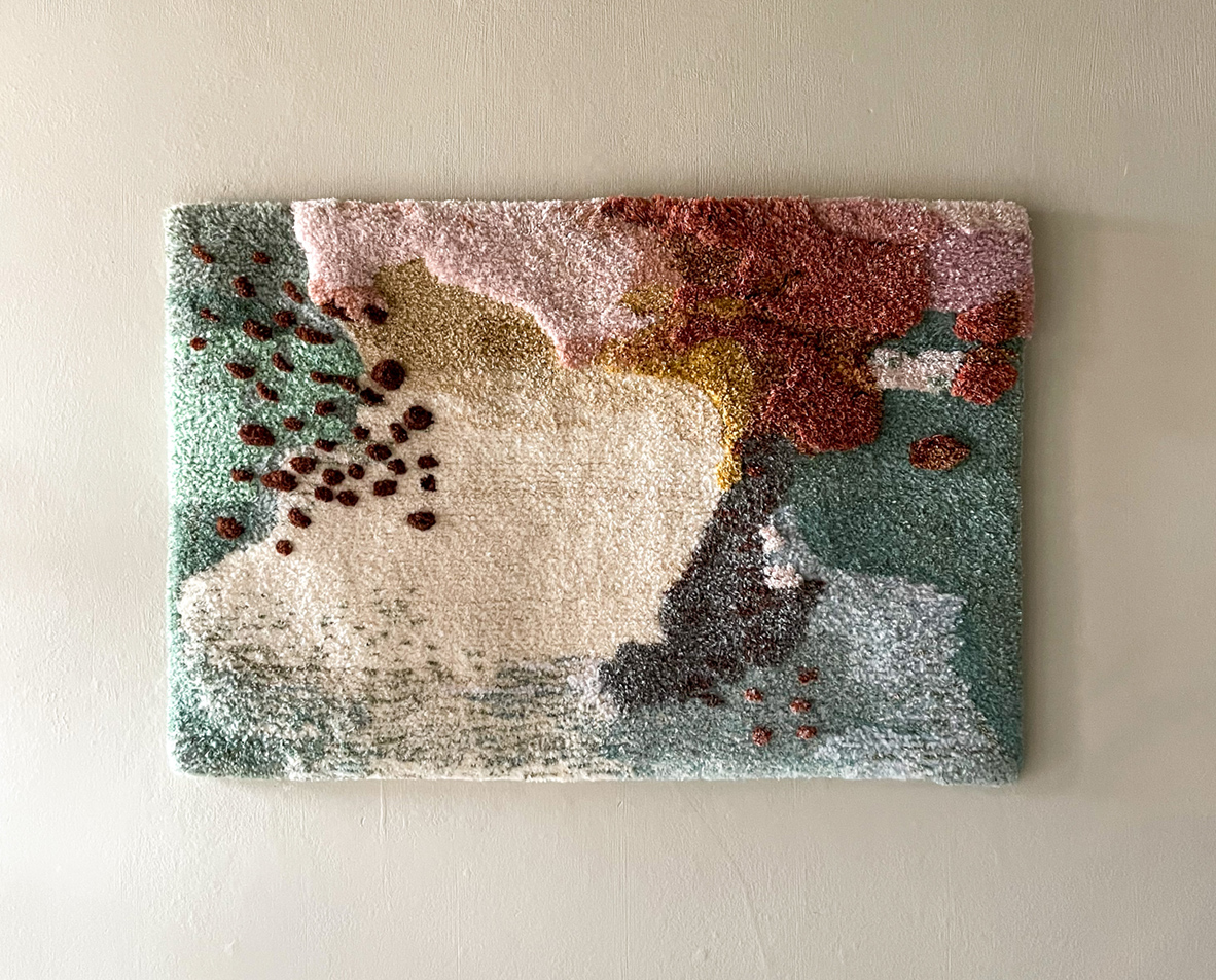 handmade tufted with tuftinggun rug tapestry aquarel red pink green white