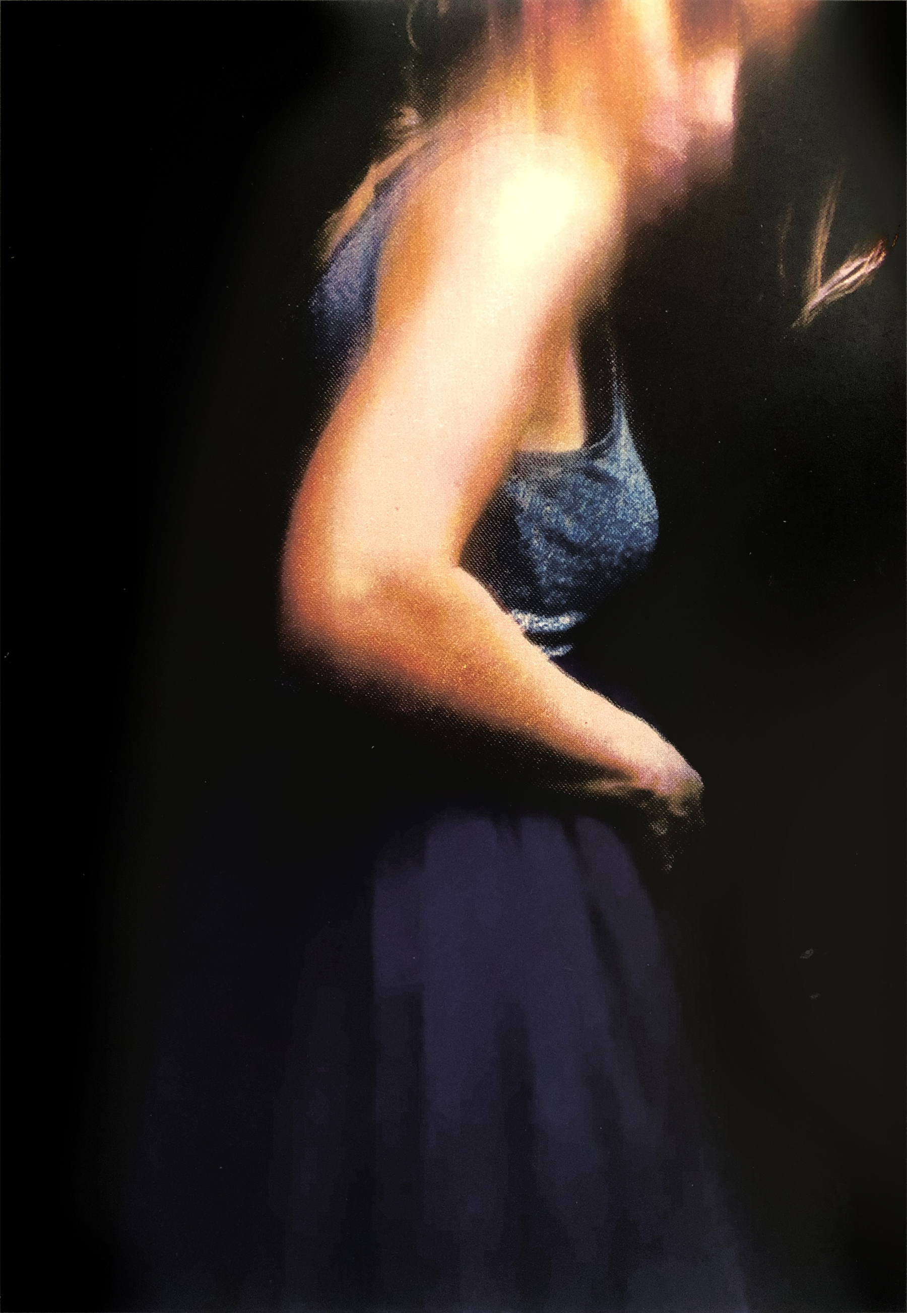 modern dark blue screenprint of woman dressed in blue